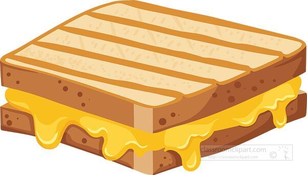 A delicious grilled cheese sandwich with melted cheese dripping between toasted bread slices clipart