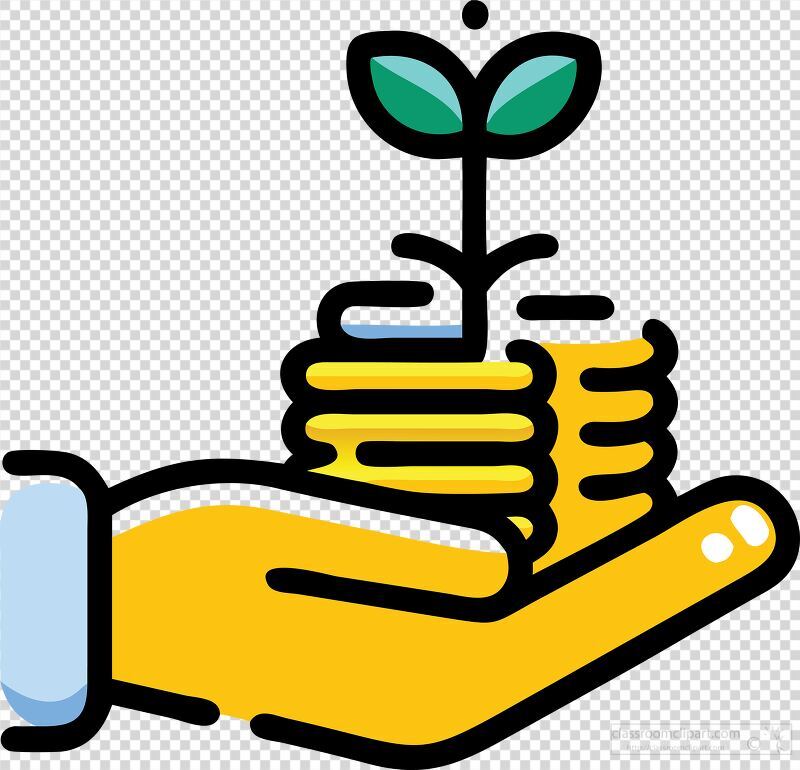 A hand gently holds a stack of coins crowned with a small green plant. This visual symbolizes the harmony between financial growth and environmental care, promoting sustainable investments.