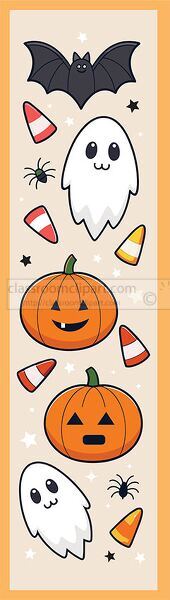alloween themed bookmark design with pumpkins ghosts bats candy corn and spiders great for kids crafts reading gifts and seasonal fun