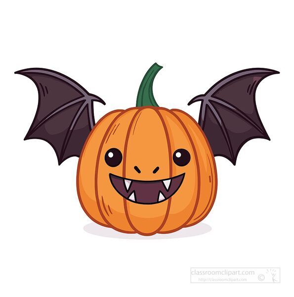 pumpkin with bat wings and fangs perfect for Halloween crafts decorations party designs and spooky printable art
