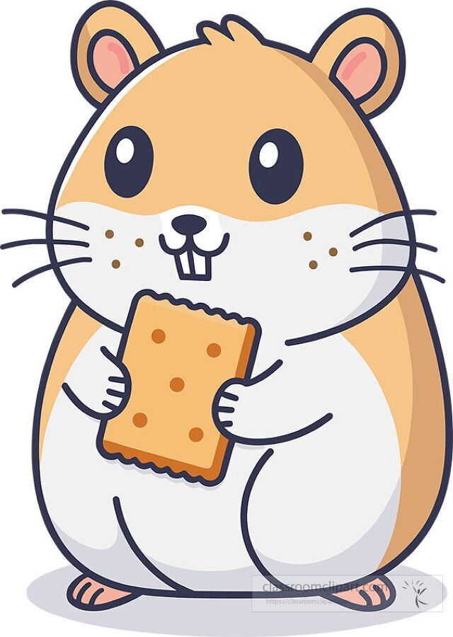 A cute cartoon vector illustration of a hamster happily eating a cracker, ideal for educational or pet-themed content