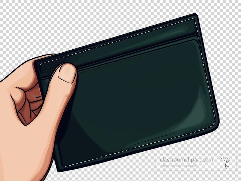 A hand firmly grips a black wallet holder designed to hold cards and cash The wallets sleek design features no items inside, showcasing its minimalist style