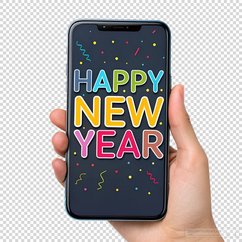 Hand Holding Smartphone With Happy New Year Greeting