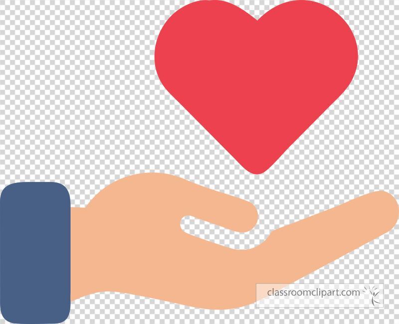 A hand is depicted giving a bright red heart symbol against a white background symbolizing love and compassion. This visual conveys warmth and generosity in a simple manner.