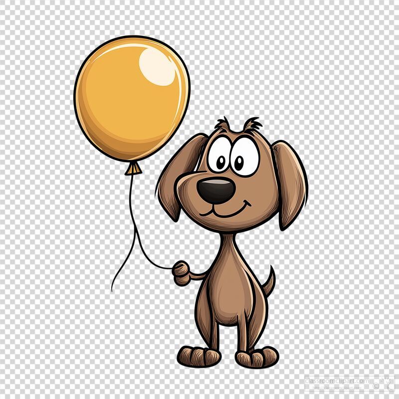 Happy Cartoon Dog Holding a Yellow Balloon in a Playful Pose