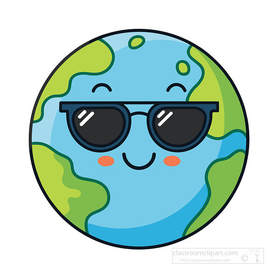 Cute smiling earth character in sunglasses created for earth day kids content eco branding and playful environmental graphics