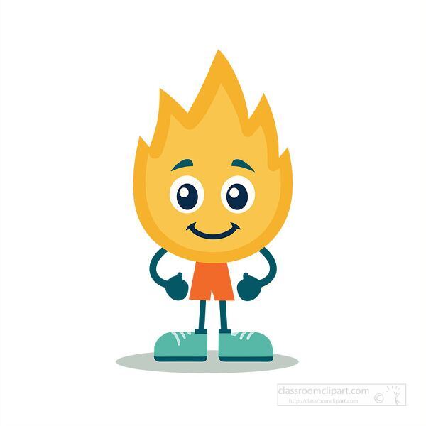 cheerful fire character clipart with a happy expression and vibrant colors symbolizing warmth and positivity