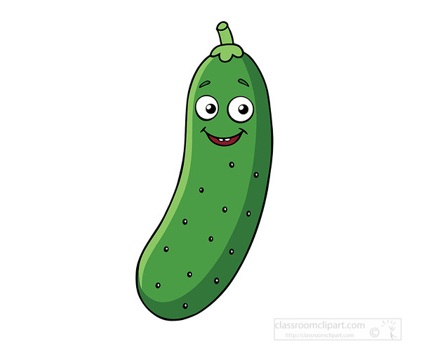green cucumber featuring a cheerful expression and playful cartoon style