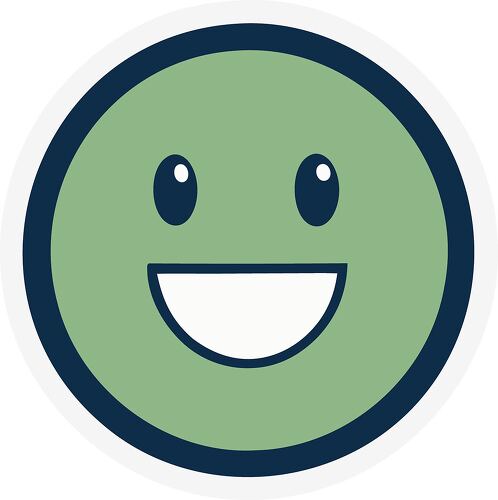 A cheerful green emoji face with a wide smile expressing happiness