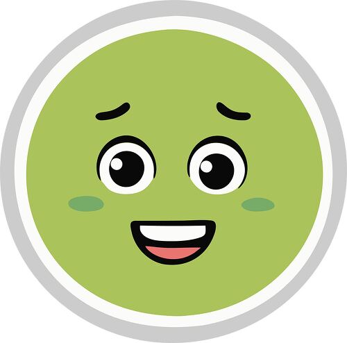 bright green smiling emoji icon with sparkling eyes conveying happiness and positivity in a cute cartoon style