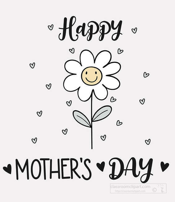 Simple Mothers Day design with a smiling daisy flower and hand lettered text for greeting cards classroom printables and posters