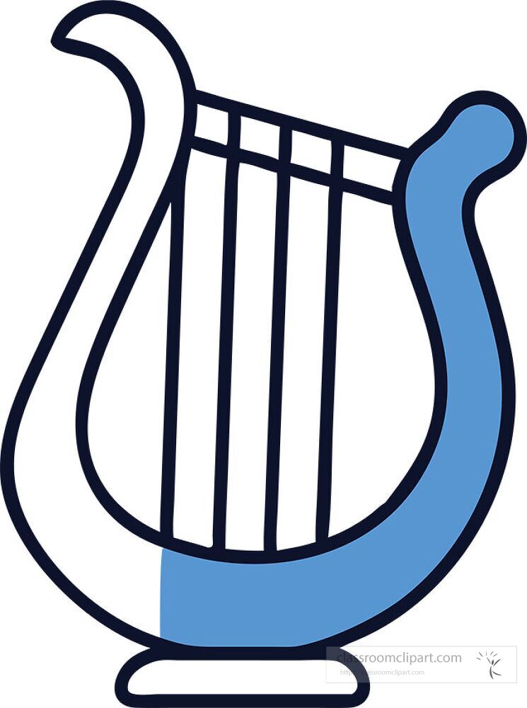 A minimalist harp design featuring a blue color palette The harp showcases elegant lines and a classic shape emphasizing musical artistry in a contemporary style