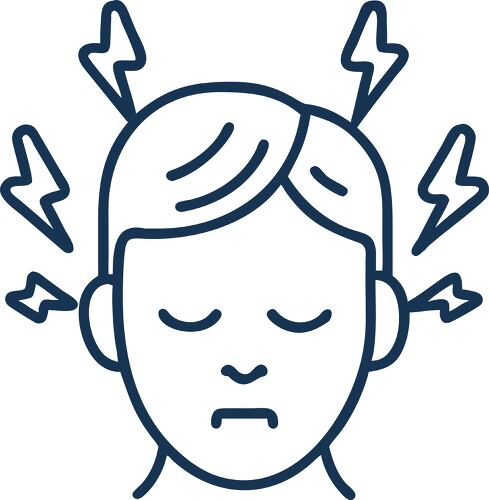 A person experiencing a headache with visual cues for pain.