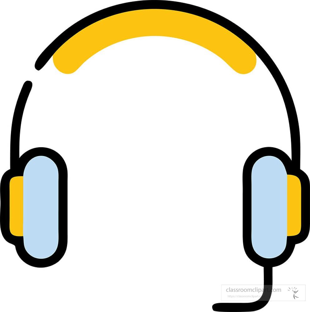 A simple clip art design of a headset with blue ear cups and a yellow headband This graphic symbolizes communication audio and technology It is suitable for various digital contexts