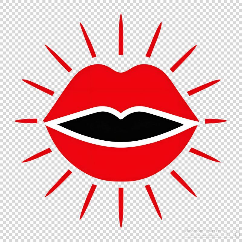 A striking design features vibrant red heart shaped lips that resemble the upper half of a sun, radiating energy and artistic flair in a vivid display of creativity.