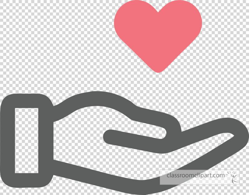 A hand extends outward presenting a vibrant heart symbol above it. This graphic conveys love care and affection in a simple yet impactful way.