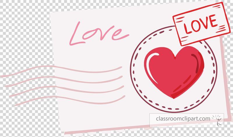 A clip art depiction shows a love letter featuring the word love and a bright red heart stamp for added charm. The letter conveys deep emotions and affection.