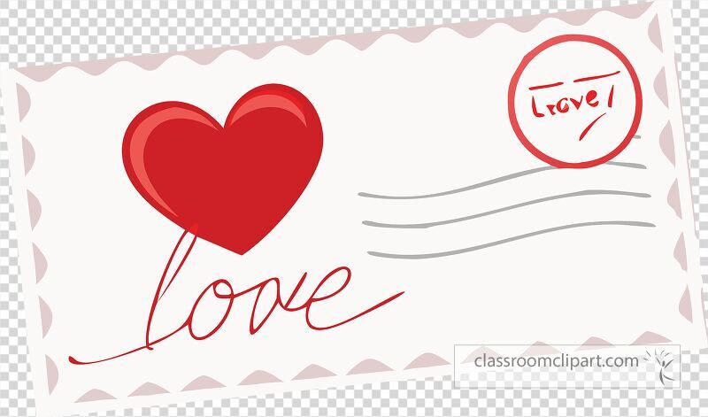 A vibrant clip art representation of a love letter featuring a bold red heart and the word love elegantly scripted. Perfect for expressing romantic sentiments on special occasions.