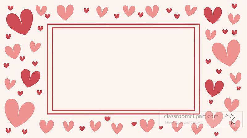 This artwork features a playful arrangement of hearts in varying shades of red and pink. The background is light providing a blank space ideal for personalized messages or artistic creations.