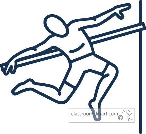 Athlete performing a dynamic high jump maneuver line outline