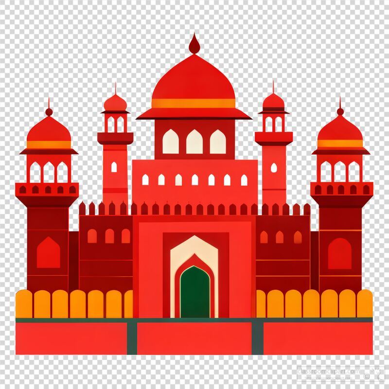 A vibrant depiction of the Red Fort located in Delhi, India, showcasing its notable architecture and rich history. This iconic structure reflects Mughal design and cultural significance.