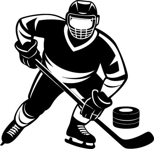 Silhouette of a hockey player preparing for a shot on ice