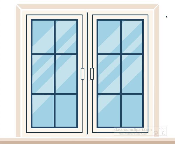 home window with two vertical blue glass panes set inside a wooden frame shown in clean minimal style