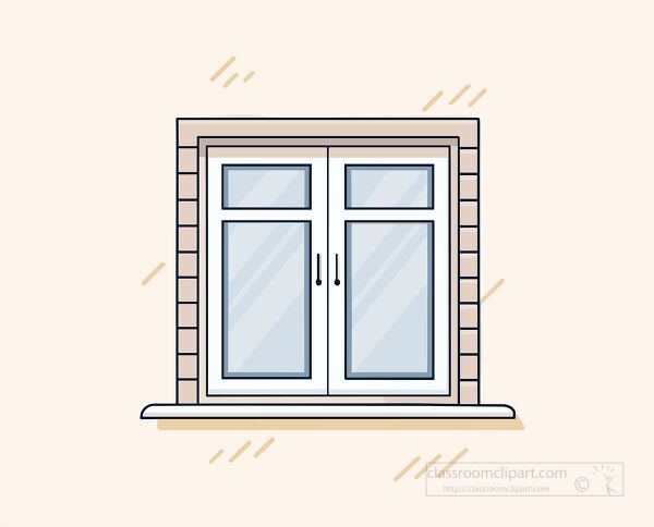 simple home window with four blue glass panes framed in wood displayed in flat style