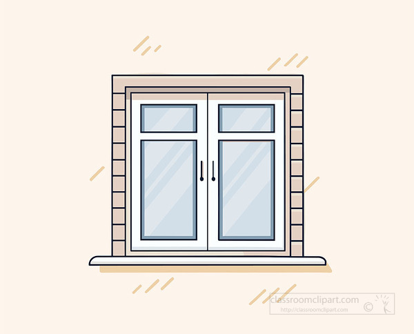 simple home window with four blue glass panes framed in wood displayed in flat style