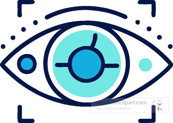 A creative black and blue eye icon showcases its design.