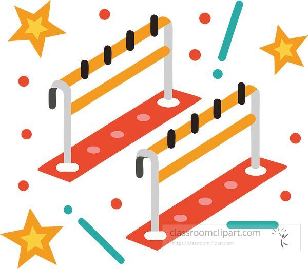 Two vibrant hurdles with playful elements around them Clip Art