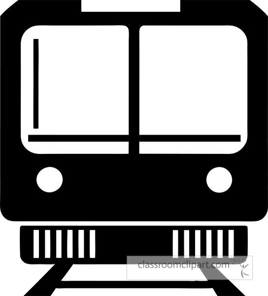 A simple black and white illustration of a train front view