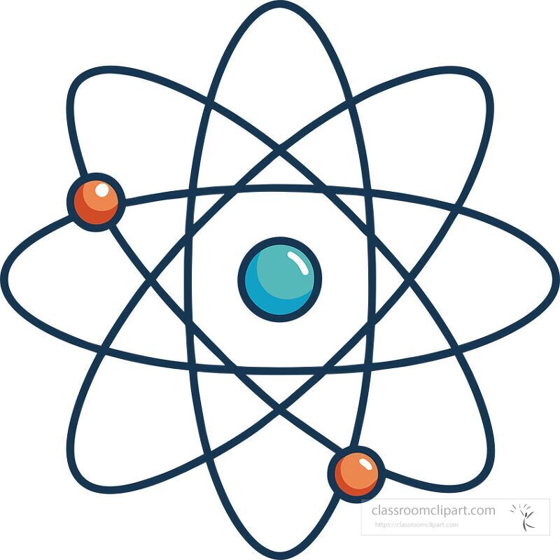 This clip art features a stylized atomic structure with a central blue nucleus and orange electrons orbiting in defined paths Ideal for educational or scientific use