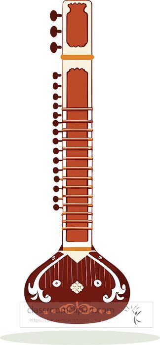 a classical indian sitar featuring decorative patterns and multiple tuning pegs used in traditional indian music