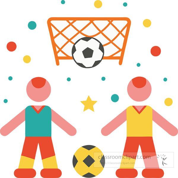 Two players engage in indoor soccer with vibrant colors and shapes Clip Art