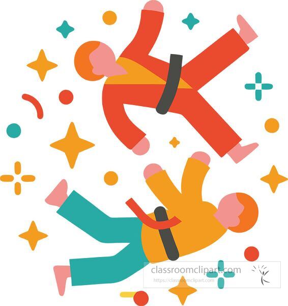 Two judo practitioners display dynamic movements in vibrant colors Clip Art