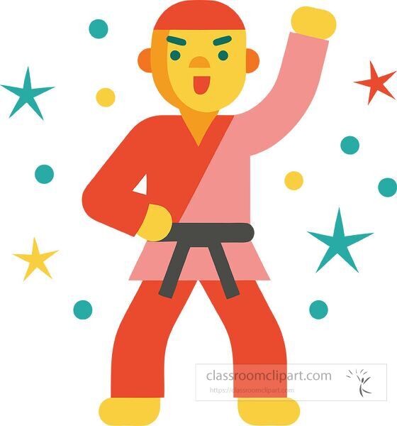 Cheerful karate figure in bright colors striking a pose Clip Art