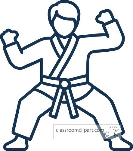 A karateka stands ready in a confident fighting stance.