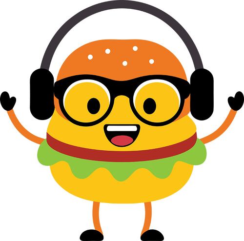 A burger character with glasses invites creativity