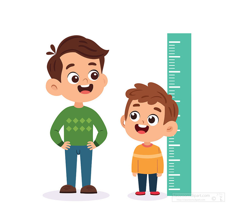 Father and child measuring height Growth chart and child development concept