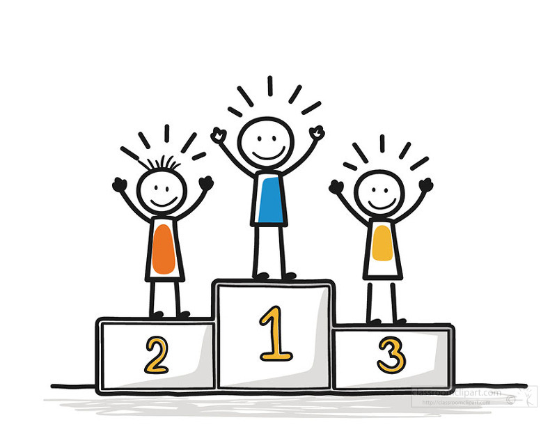 Motivational Clipart-kids standing on winners podium illustration