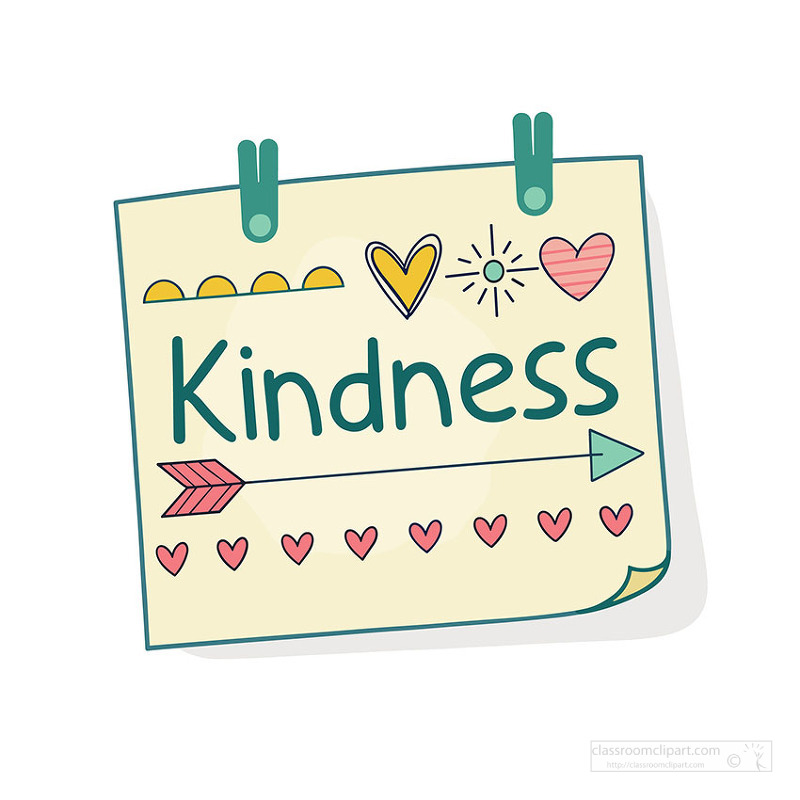 Decorated kindness card with hearts and symbols encouraging compassion and positive thinking