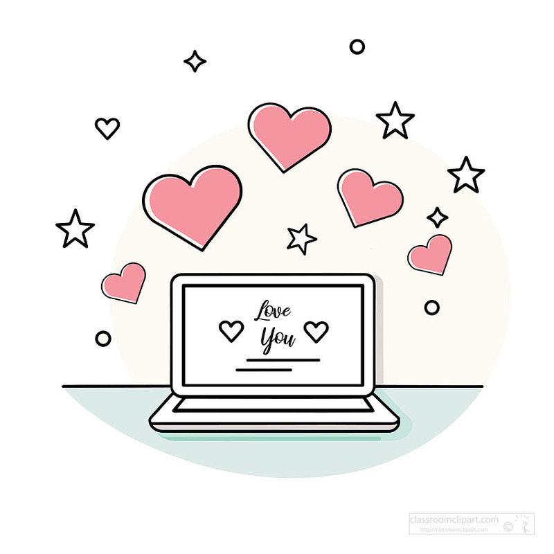 valentine, laptop, love message, digital romance, online greeting, heart design, romantic illustration, technology love, cute art, modern valentine
