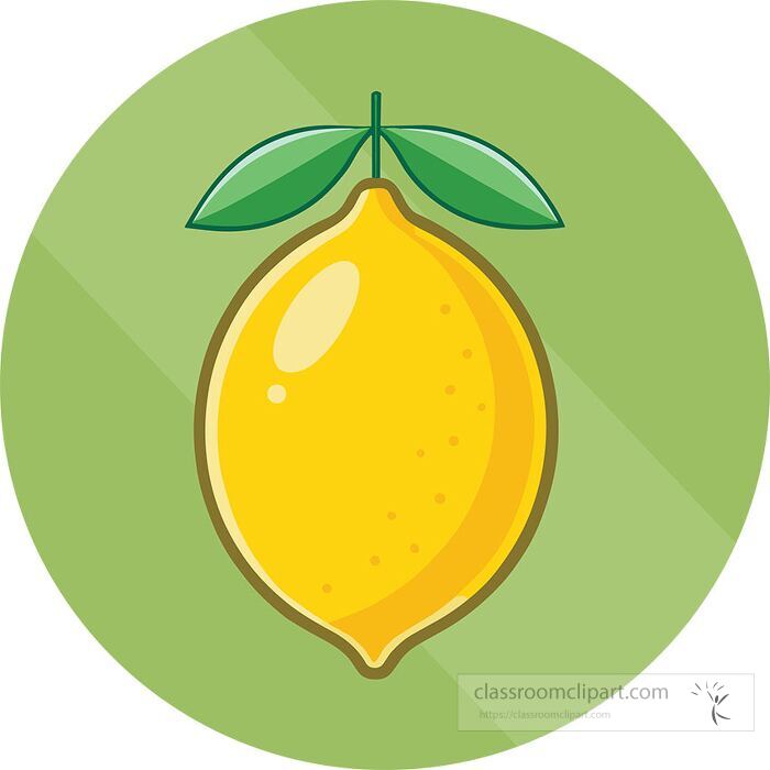 Flat vector illustration of a fresh yellow lemon with leaves, ideal for citrus fruit, healthy lifestyle, and food graphics.