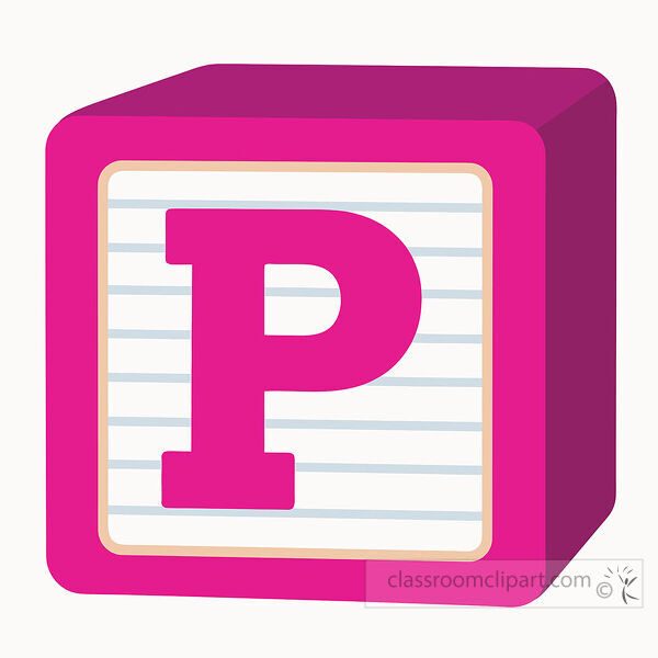 alphabet block with a large uppercase letter P on a lined white face and purple sides