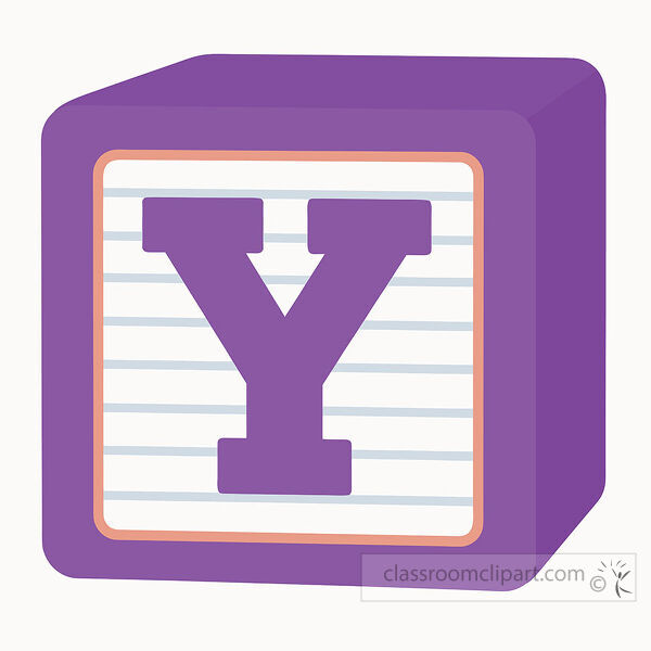 alphabet block with a large uppercase letter Y on a lined white face with deep violet three dimensional sides