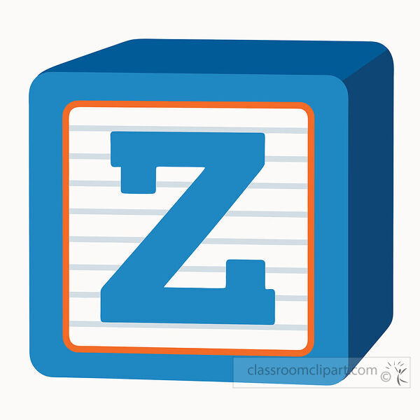 alphabet block with a large uppercase letter Z on a lined white face with dark navy three dimensional sides