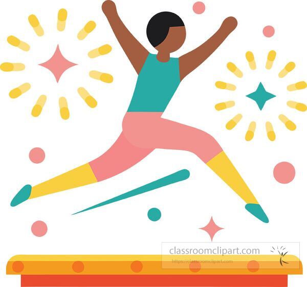 A person jumps joyfully over a long jump pit with colorful elements Clip Art