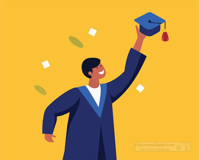 A smiling graduate lifting a cap in the air captures the excitement of graduation success and celebration