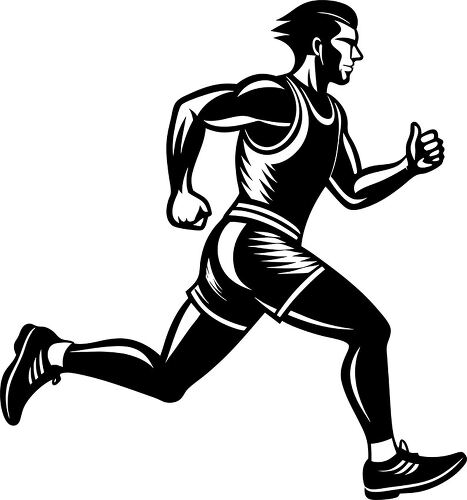 A strong runner silhouette displays determination while running